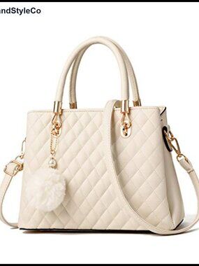 PU Leather Satchel Top-Handle Handbag with Pompon
